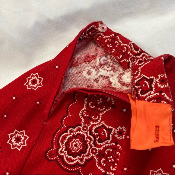 Vintage Cotton Canvas Patchwork Red Paisley Bandana Maxi Skirt - Picture 6 of 17